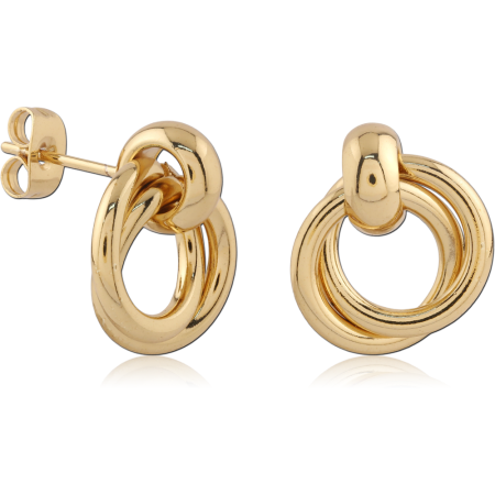GOLD PVD 18K COATED SURGICAL STEEL STUD EARRINGS INTERLOCKING RINGS