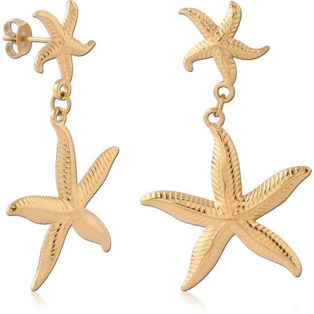 GOLD PVD 18K COATED SURGICAL STEEL STUD EARRINGS WITH STARFISH CHARM