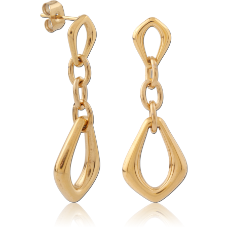 GOLD PVD 18K COATED SURGICAL STEEL STUD EARRINGS GEOMETRIC TEARDROP DANGLE