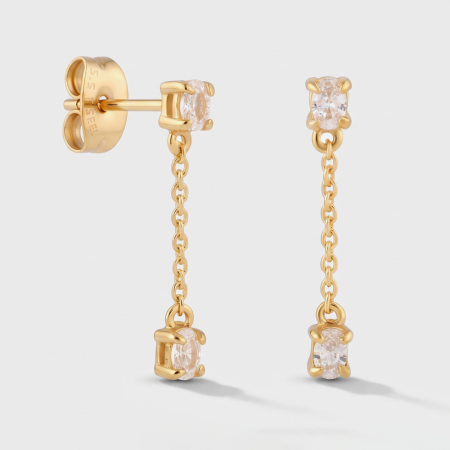 316L GOLD PVD 18K COATED SURGICAL STEEL JEWELED EAR STUDS PAIR