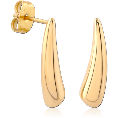 STUD EARRINGS PAIR ELONGATED TAPERED DROP DESIGN CURVED POLISHED FINISH