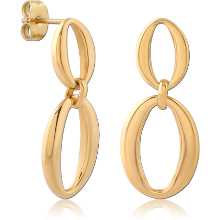 316L GOLD PVD 18K COATED SURGICAL STEEL STUD EARRINGS DOUBLE OVAL DROP