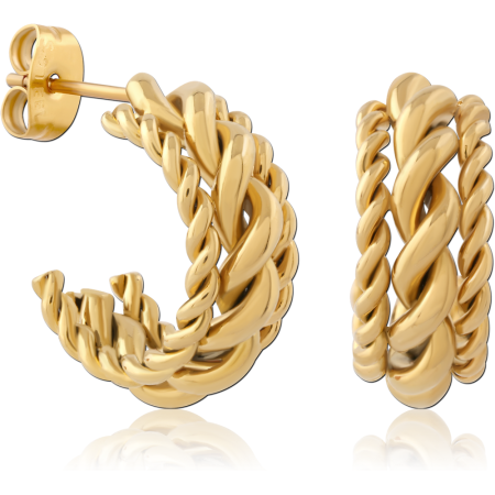 316L GOLD PVD 18K COATED SURGICAL STEEL STUD EARRINGS BRAIDED ROPE HOOP