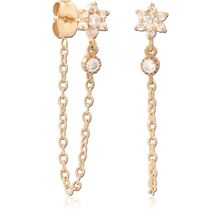 GOLD PVD 18K COATED SURGICAL STEEL STUD EARRINGS STAR CLUSTER GEM CHAIN DANGLE