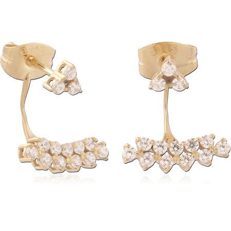 GOLD PVD 18K COATED SURGICAL STEEL JACKET EARRINGS TRIANGLE CLUSTER AND GEM ROW
