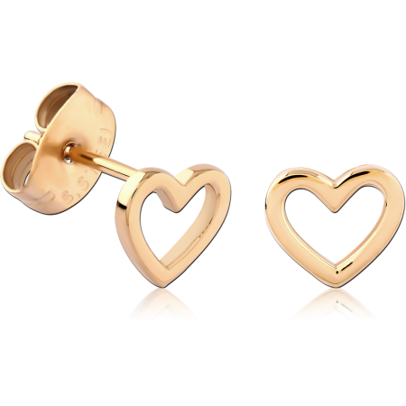 GOLD PVD 18K COATED SURGICAL STEEL STUD EARRINGS OPEN HEART OUTLINE