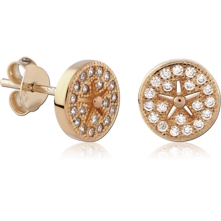 GOLD PLATED 18K STERLING SILVER 925 STUD EARRINGS ROUND PAVE STARBURST GEM