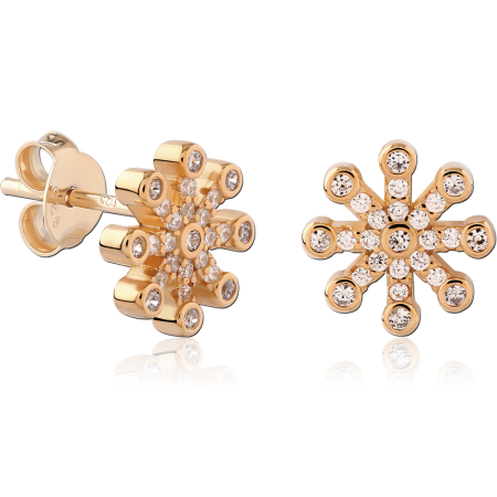 GOLD PLATED 18K STERLING SILVER 925 STUD EARRINGS SNOWFLAKE STARBURST GEMS