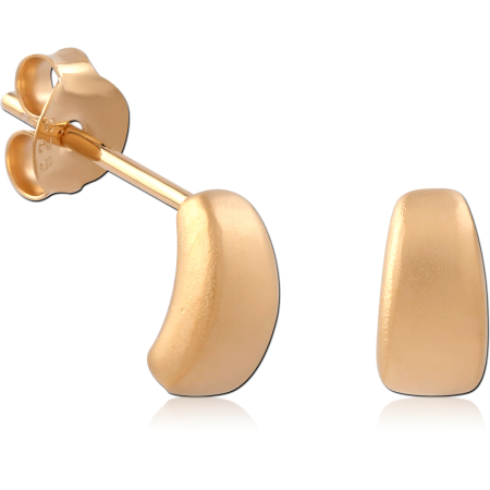 GOLD PLATED 18K STERLING SILVER 925 STUD EARRINGS MATTE CURVED NUGGET
