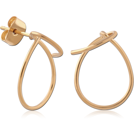 GOLD PLATED 18K STERLING SILVER 925 STUD EARRINGS OPEN TEARDROP LOOP KNOT DESIGN