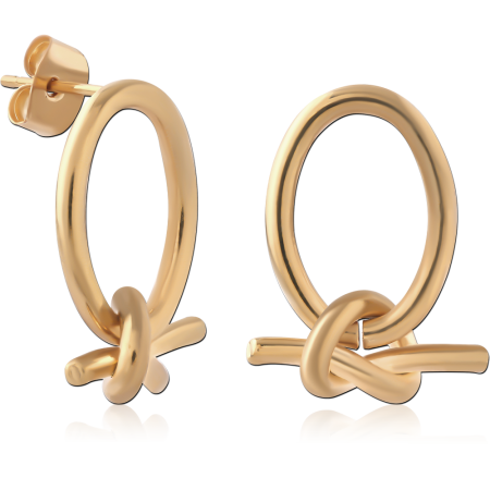 GOLD PLATED 18K STERLING SILVER 925 STUD EARRINGS OVAL HOOP WITH CROSS KNOT