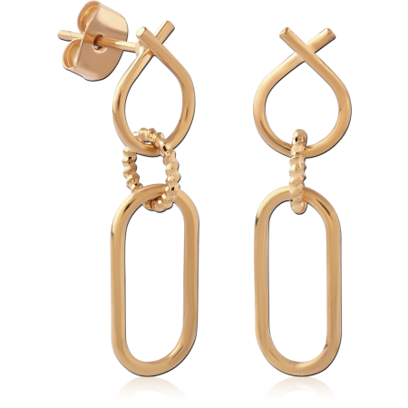 GOLD PLATED 18K STERLING SILVER 925 STUD EARRINGS OVAL DROP WITH TEXTURED RING