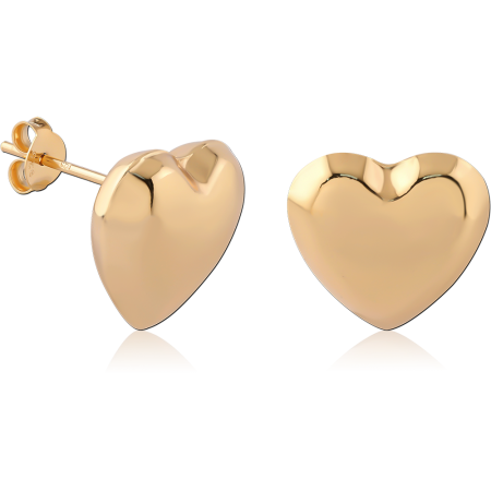 GOLD PLATED 18K STERLING SILVER 925 STUD EARRINGS POLISHED PUFFED HEART DESIGN