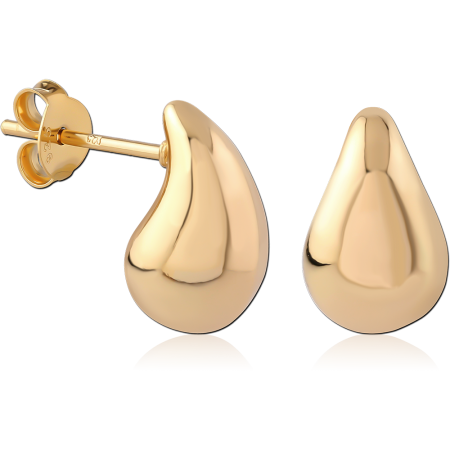 GOLD PLATED 18K STERLING SILVER 925 STUD EARRINGS POLISHED TEARDROP DESIGN
