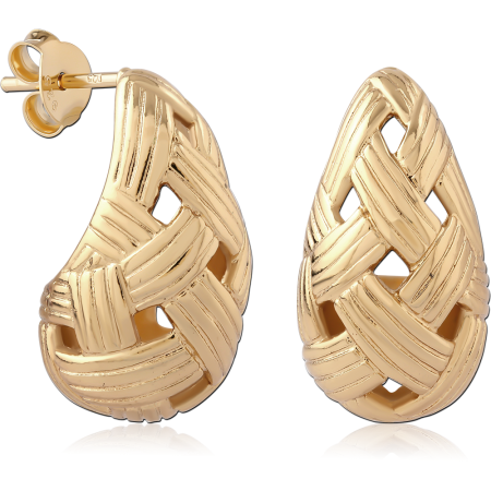 GOLD PLATED 18K STERLING SILVER 925 STUD EARRINGS WOVEN OPEN TEARDROP DESIGN