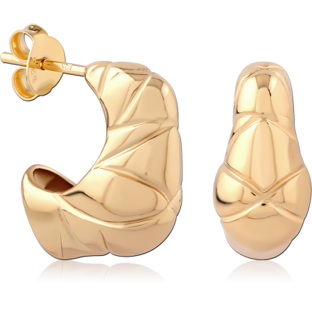 GOLD PLATED 18K STERLING SILVER 925 STUD EARRINGS SCULPTED CURVED HOOP DESIGN