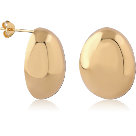 GOLD PLATED 18K STERLING SILVER 925 STUD EARRINGS ORGANIC PEBBLE OVAL DOMED