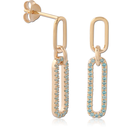 GOLD PLATED 18K STERLING SILVER 925 DROP STUD EARRINGS PAPERCLIP LINKS BLUE GEMS