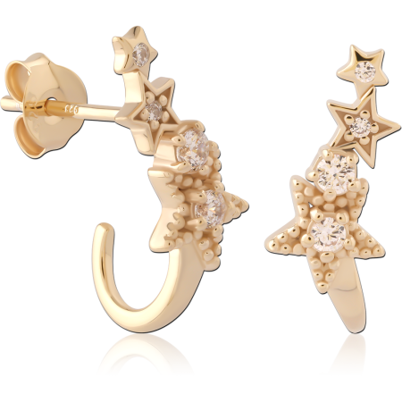 GOLD PLATED 18K STERLING SILVER 925 STUD EARRINGS STAR CLUSTER HALF HOOP GEMS