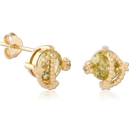 GOLD PLATED 18K STERLING SILVER 925 STUD EARRINGS ROUND GEM WITH STAR ACCENT