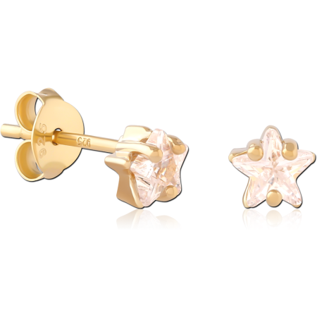 GOLD PLATED 18K STERLING SILVER 925 STUD EARRINGS STAR GEM PAIR