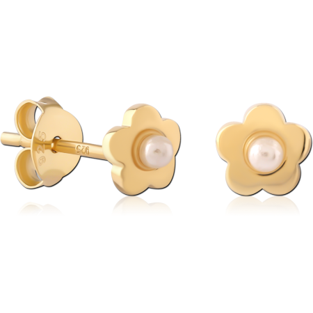 GOLD PLATED 18K STERLING SILVER 925 STUD EARRINGS FLOWER WITH PEARL CENTER PAIR