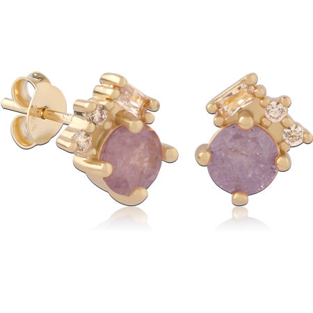 GOLD PLATED 18K STERLING SILVER 925 STUD EARRINGS BAGUETTE CLUSTER STONE