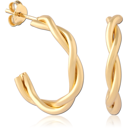 GOLD PLATED 18K STERLING SILVER 925 HOOP EARRINGS DOUBLE STRAND TWIST