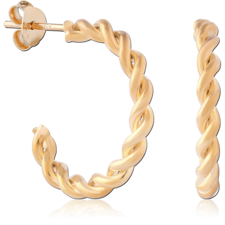 GOLD PLATED 18K STERLING SILVER 925 HOOP EARRINGS ROPE TWIST