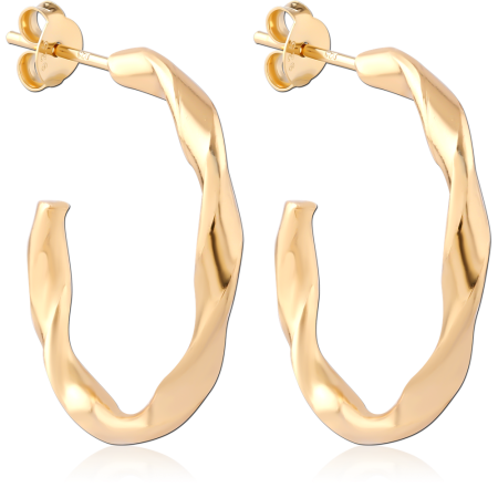 GOLD PLATED 18K STERLING SILVER 925 HOOP EARRINGS WIDE SCULPTED TWIST