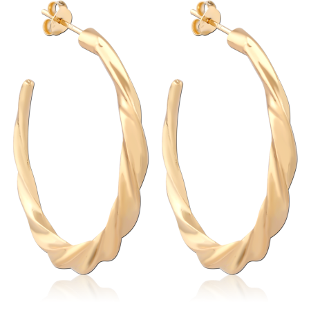 GOLD PLATED 18K STERLING SILVER 925 HOOP EARRINGS ELONGATED TWISTED OVAL
