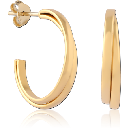 GOLD PLATED 18K STERLING SILVER 925 HOOP EARRINGS FOLDED CURVE