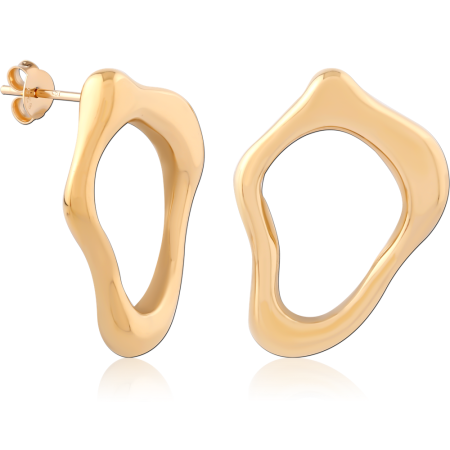 GOLD PLATED 18K STERLING SILVER 925 STUD EARRINGS OPEN ORGANIC HOOP
