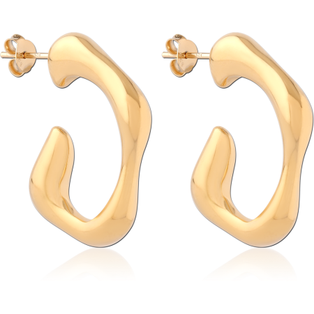 GOLD PLATED 18K STERLING SILVER 925 STUD EARRINGS CHUNKY OPEN C HOOP