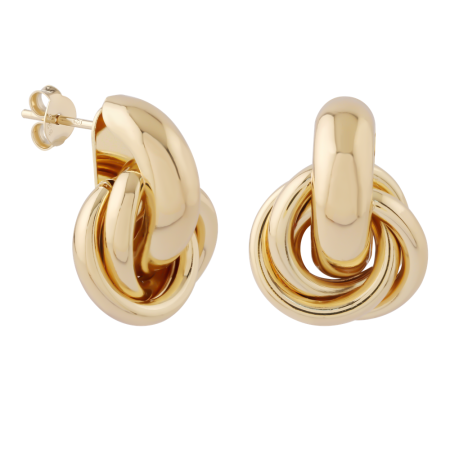GOLD PLATED 18K STERLING SILVER 925 STUD EARRINGS INTERLOCKING KNOT DESIGN