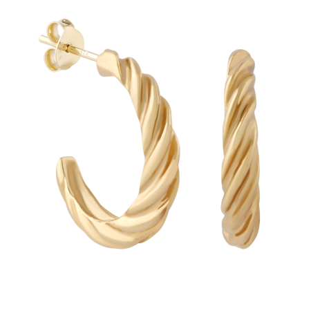 GOLD PLATED 18K STERLING SILVER 925 STUD EARRINGS ROPE TWIST HOOP