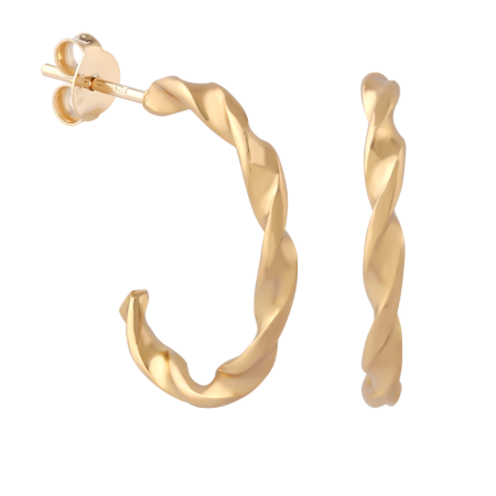 GOLD PLATED 18K STERLING SILVER 925 STUD EARRINGS WAVY TWIST HOOP
