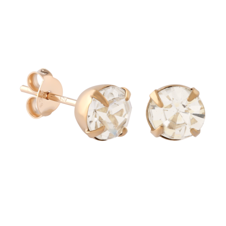 GOLD PLATED 18K STERLING SILVER 925 STUD EARRINGS PRONG SET CLEAR GEM