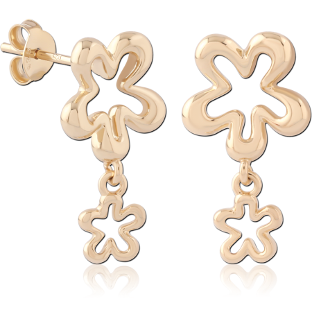 GOLD PLATED 18K STERLING SILVER 925 STUD EARRINGS OPEN FLOWER WITH FLOWER CHARM