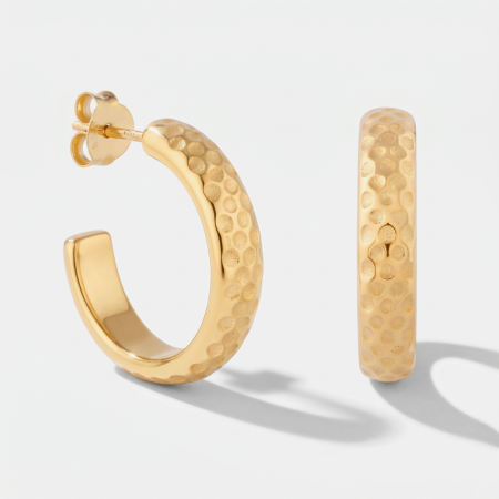 GOLD PLATED 18K STERLING SILVER 925 STUD EARRINGS HONEYCOMB TEXTURED HOOP