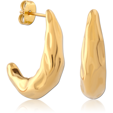 GOLD PLATED 18K STERLING SILVER 925 STUD EARRINGS ORGANIC SCULPTED HOOP