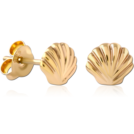 STERLING SILVER 925 18K GOLD PLATED EAR STUDS PAIR - SEA SHELL
