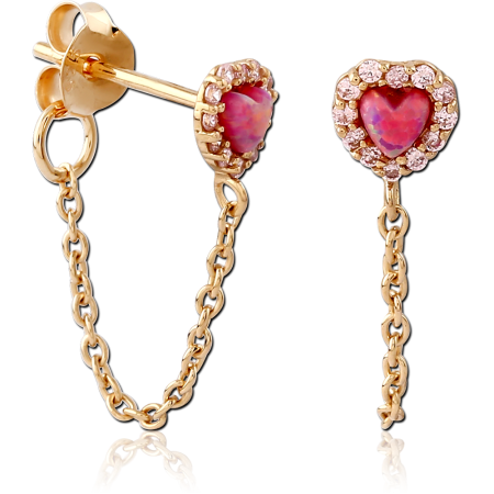 GOLD PLATED 18K STERLING SILVER 925 STUD EARRINGS OPAL HEART HALO CHAIN DANGLE