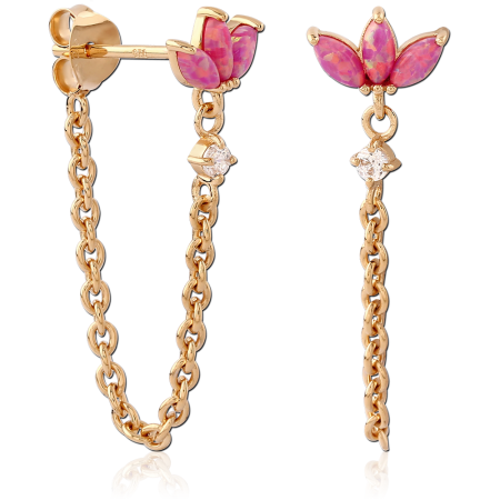 GOLD PLATED 18K STERLING SILVER 925 STUD EARRINGS OPAL LOTUS CHAIN DROP GEM CHARM