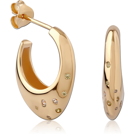 GOLD PLATED 18K STERLING SILVER 925 STUD EARRINGS TEARDROP HALF HOOP WITH MIXED GEMS