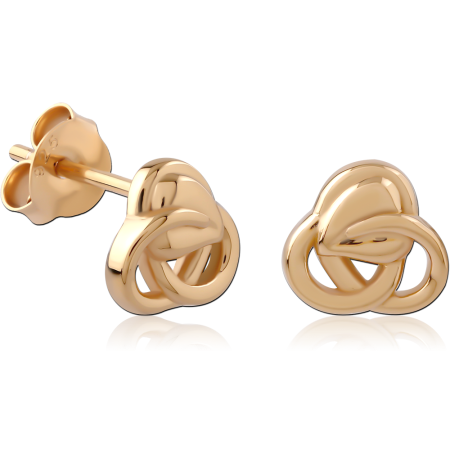 GOLD PLATED 18K STERLING SILVER 925 STUD EARRINGS LOVE KNOT DESIGN
