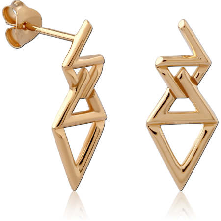 GOLD PLATED 18K STERLING SILVER 925 STUD EARRINGS GEOMETRIC DOUBLE TRIANGLE
