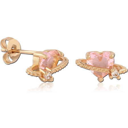 GOLD PLATED 18K STERLING SILVER 925 JEWELED EAR STUDS PAIR