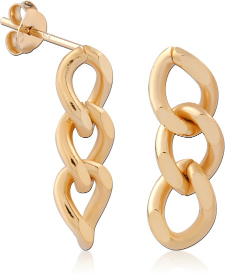 GOLD PLATED 18K STERLING SILVER 925 STUD EARRINGS THREE LINK CHAIN