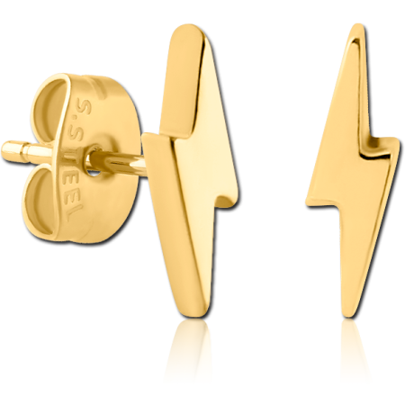 GOLD PVD COATED SURGICAL STEEL EAR STUDS PAIR - LIGHTNING
